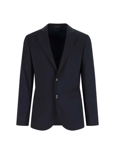 Giorgio Armani Navy Virgin Wool Tailored Suit In Blue