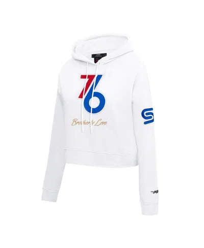 Pro Standard White Philadelphia 76ers 2024/25 City Edition Chenille Applique Cropped Pullover Hoodie In White