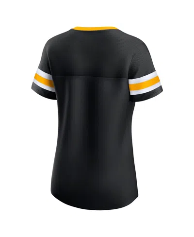 Fanatics Women's Black Pittsburgh Steelers True Catch Iconic Rhinestone Bling Athena Lace-up T-shirt In Blue