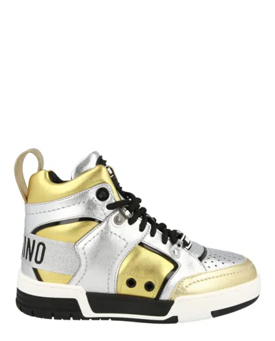 Moschino Streetball Asymmetrical High-top Sneakers In Silver