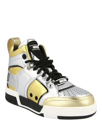 Moschino Streetball Asymmetrical High-top Sneakers In Silver