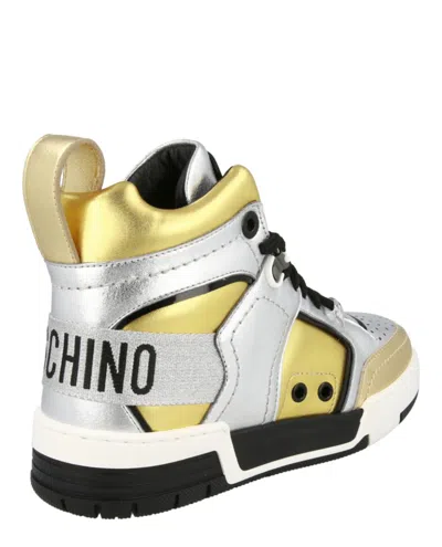 Moschino Streetball Asymmetrical High-top Sneakers In Silver