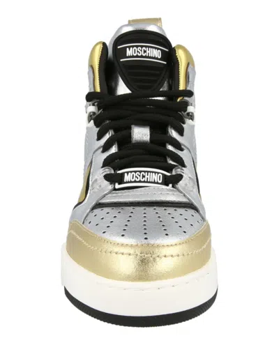 Moschino Streetball Asymmetrical High-top Sneakers In Silver