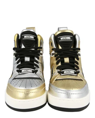 Moschino Streetball Asymmetrical High-top Sneakers In Silver