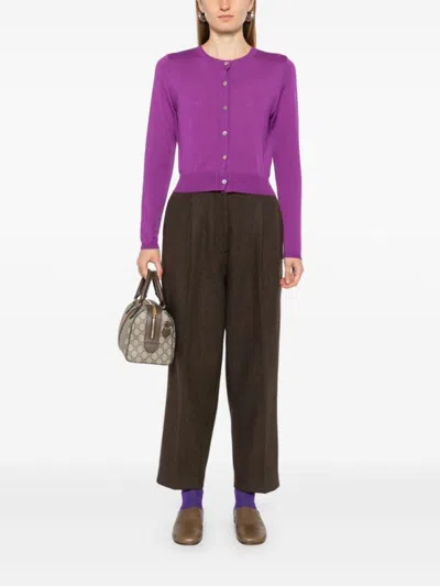 Charlott Cropped Wool Cardigan With Button-down Front In Purple