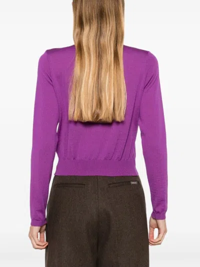 Charlott Cropped Wool Cardigan With Button-down Front In Purple