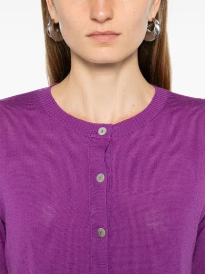 Charlott Cropped Wool Cardigan With Button-down Front In Purple