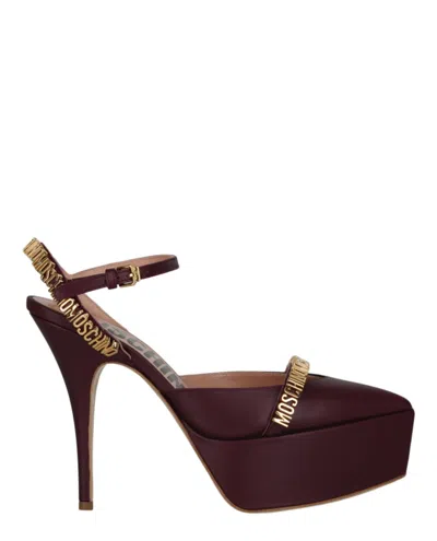 Moschino Logo Lettering Ankle Strap Pumps In Brown