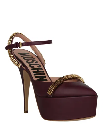 Moschino Logo Lettering Ankle Strap Pumps In Brown