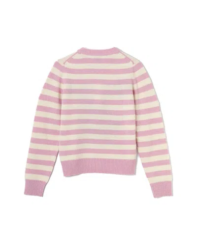 Ganni Striped Graphic Wool Bunny Jumper With Ribbed Edges In Pink