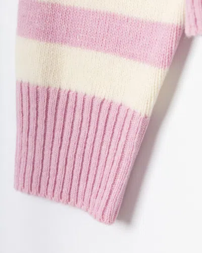 Ganni Striped Graphic Wool Bunny Jumper With Ribbed Edges In Pink