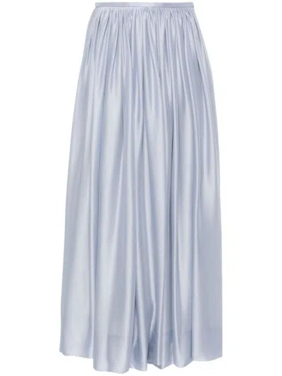 Giorgio Armani Silk Maxi Skirt With Gathered Waistband In Blue