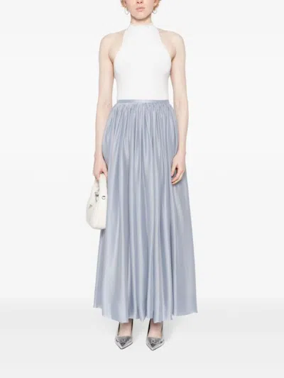 Giorgio Armani Silk Maxi Skirt With Gathered Waistband In Blue