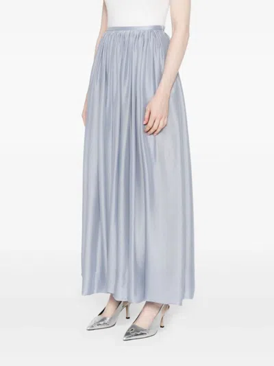 Giorgio Armani Silk Maxi Skirt With Gathered Waistband In Blue