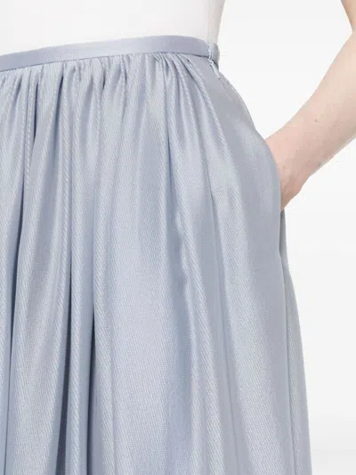 Giorgio Armani Silk Maxi Skirt With Gathered Waistband In Blue
