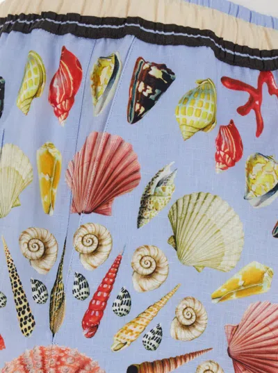 Dolce & Gabbana Multicolor Shorts With Elastic Drawstring And All-over Print In Linen Man