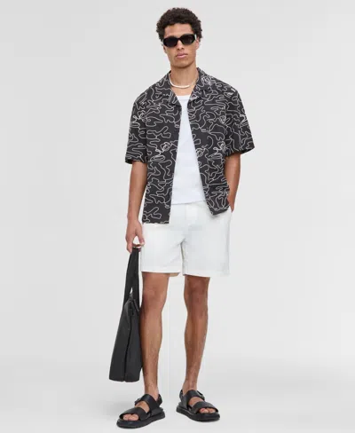 Mode Of One Men's Relaxed-fit Embroidered Button-down Poplin Camp Shirt, Exclusively At Macy's In Gray