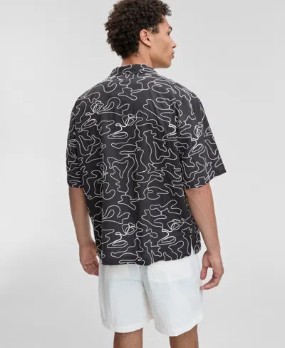 Mode Of One Men's Relaxed-fit Embroidered Button-down Poplin Camp Shirt, Exclusively At Macy's In Gray