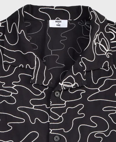 Mode Of One Men's Relaxed-fit Embroidered Button-down Poplin Camp Shirt, Exclusively At Macy's In Gray