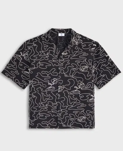 Mode Of One Men's Relaxed-fit Embroidered Button-down Poplin Camp Shirt, Exclusively At Macy's In Gray