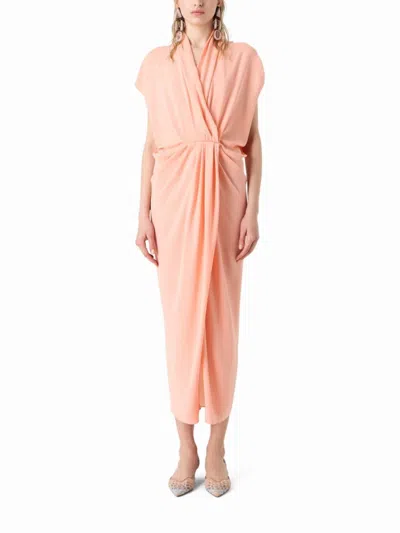 Giorgio Armani Maxi Dress With Draped Front In Pink
