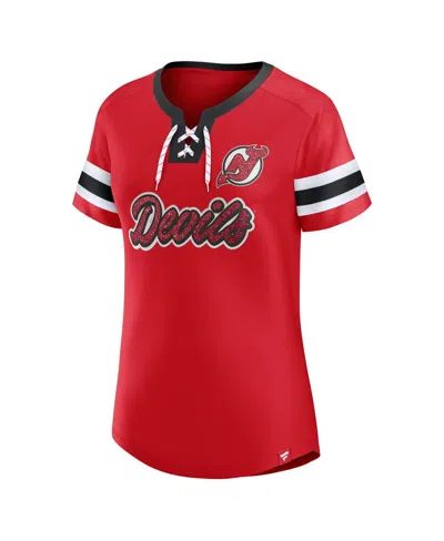 Fanatics Women's Red New Jersey Devils Iconic Athena Lace-up T-shirt In Red