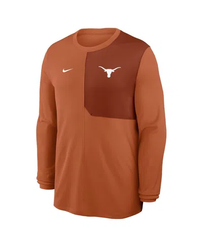 Nike Men's Texas Orange Texas Longhorns 2025 Sideline Coach Uv Performance Long Sleeve T-shirt In Brown