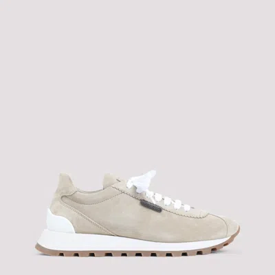 Brunello Cucinelli Suede Sneakers With Contrasting Rubber Sole In Neutral