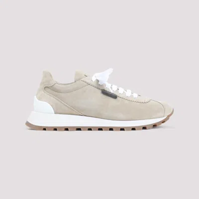 Brunello Cucinelli Suede Sneakers With Contrasting Rubber Sole In Neutral