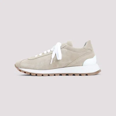 Brunello Cucinelli Suede Sneakers With Contrasting Rubber Sole In Neutral