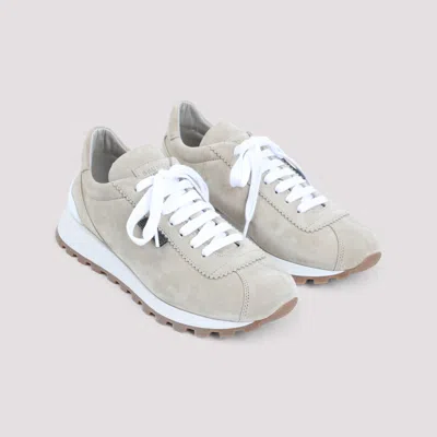 Brunello Cucinelli Suede Sneakers With Contrasting Rubber Sole In Neutral