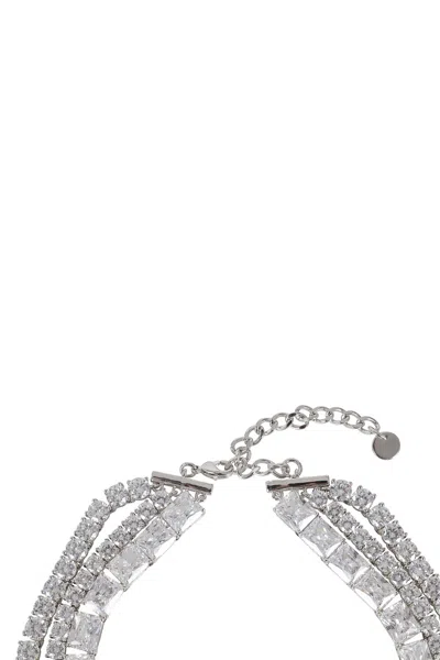Self-portrait Multi-row Cubic Zirconia Choker In Silver Plated Brass