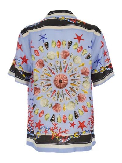 Dolce & Gabbana Multicolor Bowling Shirt With Cuban Collar And All-over Print In Linen Man