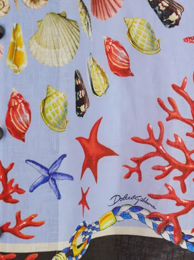 Dolce & Gabbana Multicolor Bowling Shirt With Cuban Collar And All-over Print In Linen Man