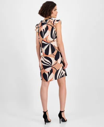 Robbie Bee Women's Printed Ruffle-neck Cap-sleeve Dress In Multi