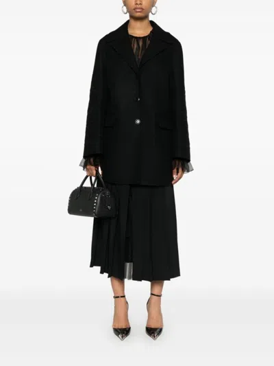 Ermanno Scervino Single-breasted Wool Coat With Elegant Embroidered Sleeves And Versatile Styling Op