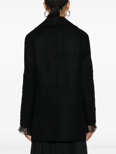 Ermanno Scervino Single-breasted Wool Coat With Elegant Embroidered Sleeves And Versatile Styling Op