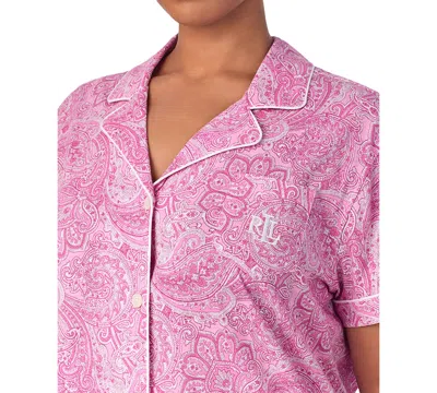 Ralph Lauren Plus Size Short-sleeve Notch-collar Bermuda Pajama Set In Pink