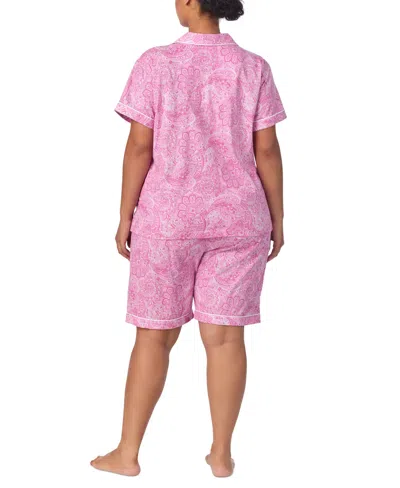 Ralph Lauren Plus Size Short-sleeve Notch-collar Bermuda Pajama Set In Pink
