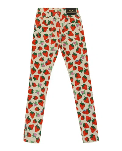 Gucci Strawberry Cotton Skinny Pant In Multi