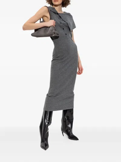 Attico Cowl-neck Buttoned Midi Dress In Gray