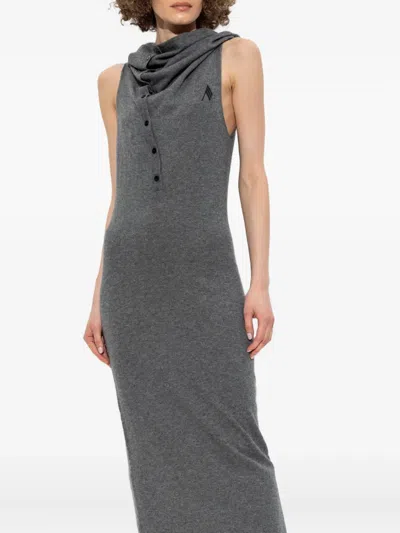 Attico Cowl-neck Buttoned Midi Dress In Gray