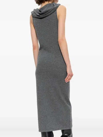 Attico Cowl-neck Buttoned Midi Dress In Gray