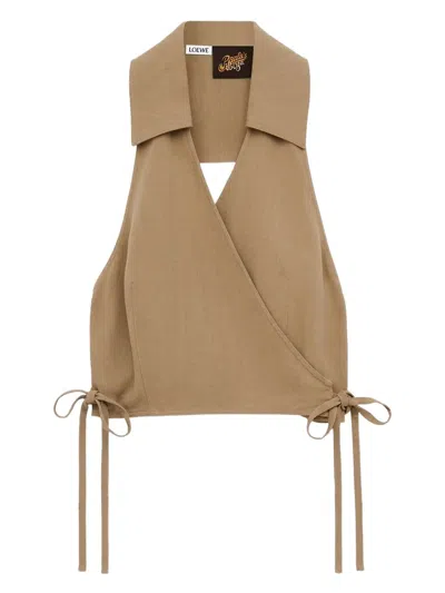 Loewe Wrap Top In Viscose And Linen In Brown
