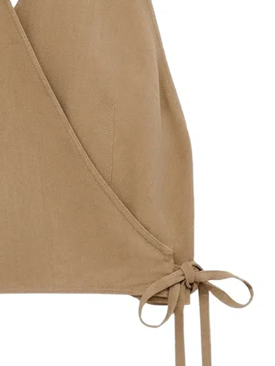 Loewe Wrap Top In Viscose And Linen In Brown