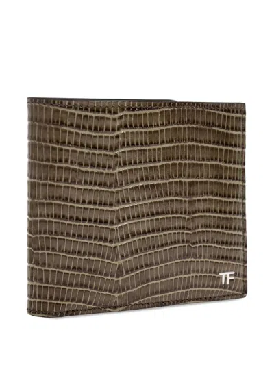 Tom Ford Lizard-effect Leather Wallet In Brown