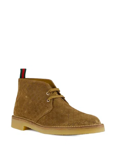 Gucci Brown Oxford Shoes With Web Detail On The Heel And Low Heel In Gg Canvas Man In Brown