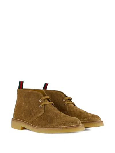 Gucci Brown Oxford Shoes With Web Detail On The Heel And Low Heel In Gg Canvas Man In Brown