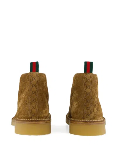 Gucci Brown Oxford Shoes With Web Detail On The Heel And Low Heel In Gg Canvas Man In Brown