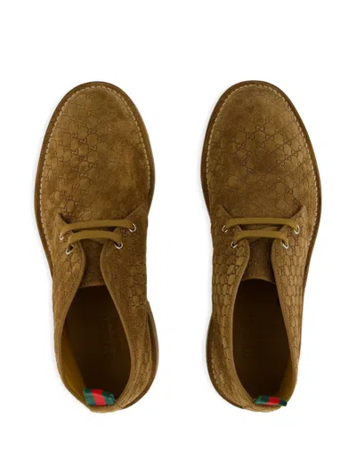 Gucci Brown Oxford Shoes With Web Detail On The Heel And Low Heel In Gg Canvas Man In Brown